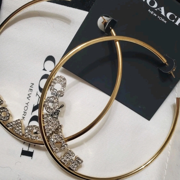 Coach Medium Gold Hoop Earrings with Crystal Accent/NWT - Picture 6 of 7